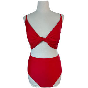 Women's Red Cutout Front Wrap One Piece Swimsuit Size Medium